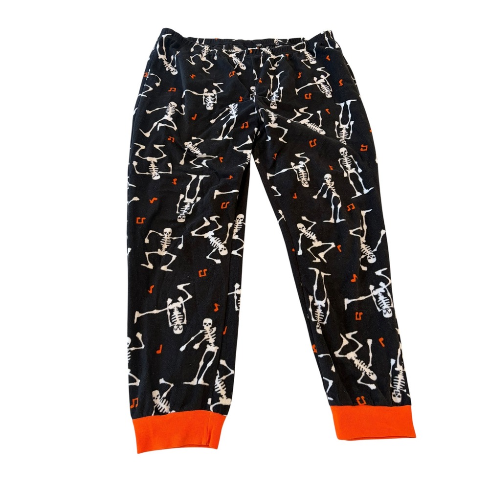 Halloween Skeleton Pajama Pants Black Orange XL Plus Size Sleepwear Joggers